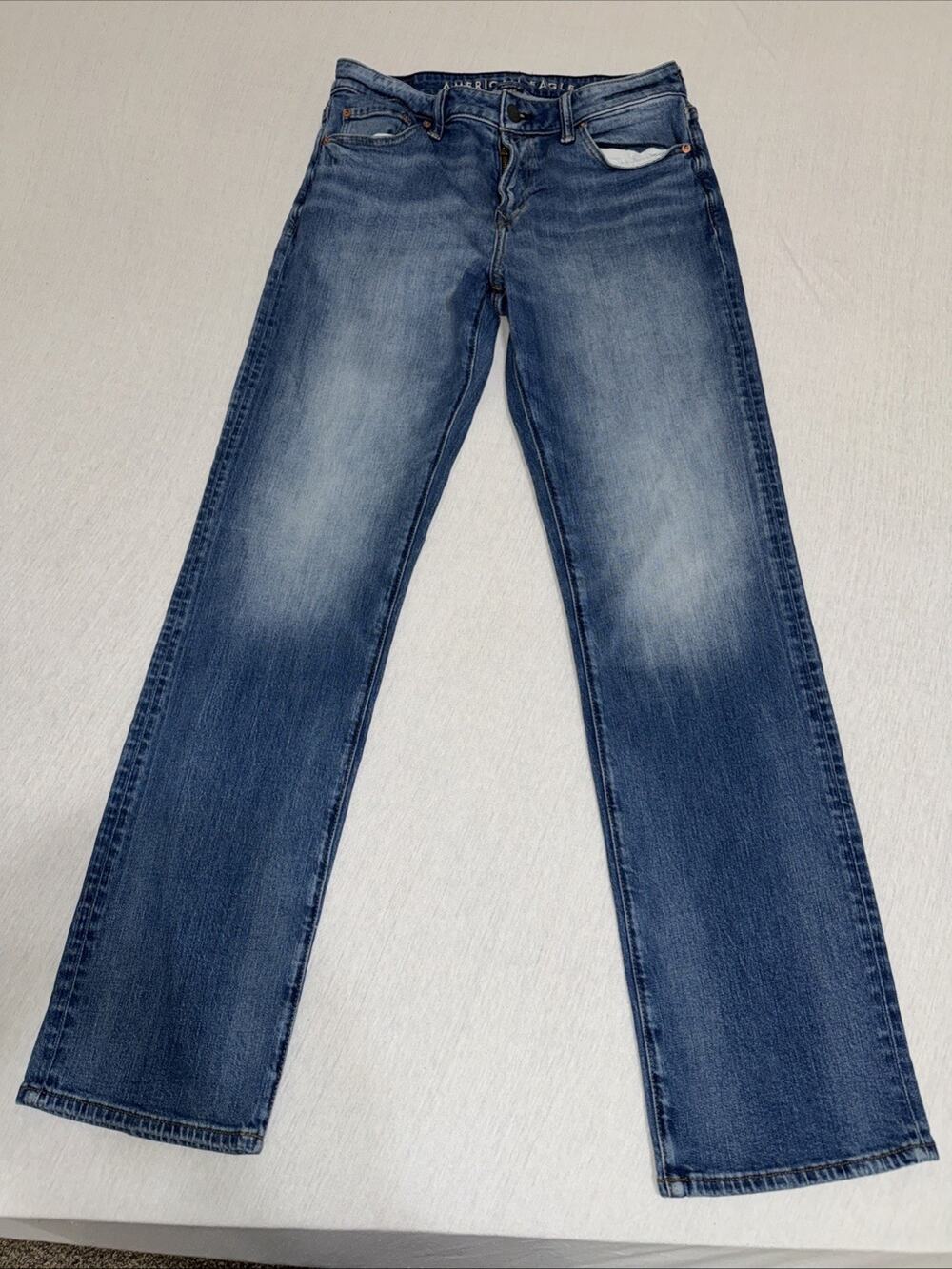 American Eagle Original Bootcut Jeans Men 30x34 Blue Airflex Stretch Whiskered